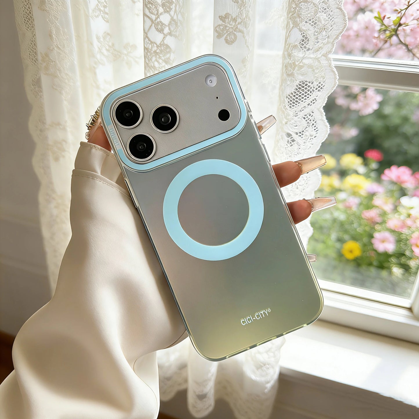 パステルグラデーション コントラストフレーム Magnet内蔵 iPhoneケース｜淡色・上品シンプル #260038