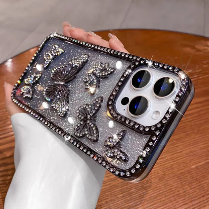 【ジュエリーバタフライ】立体バタフライ×ビジューグラデーション スマホケース｜iPhone対応 #250628