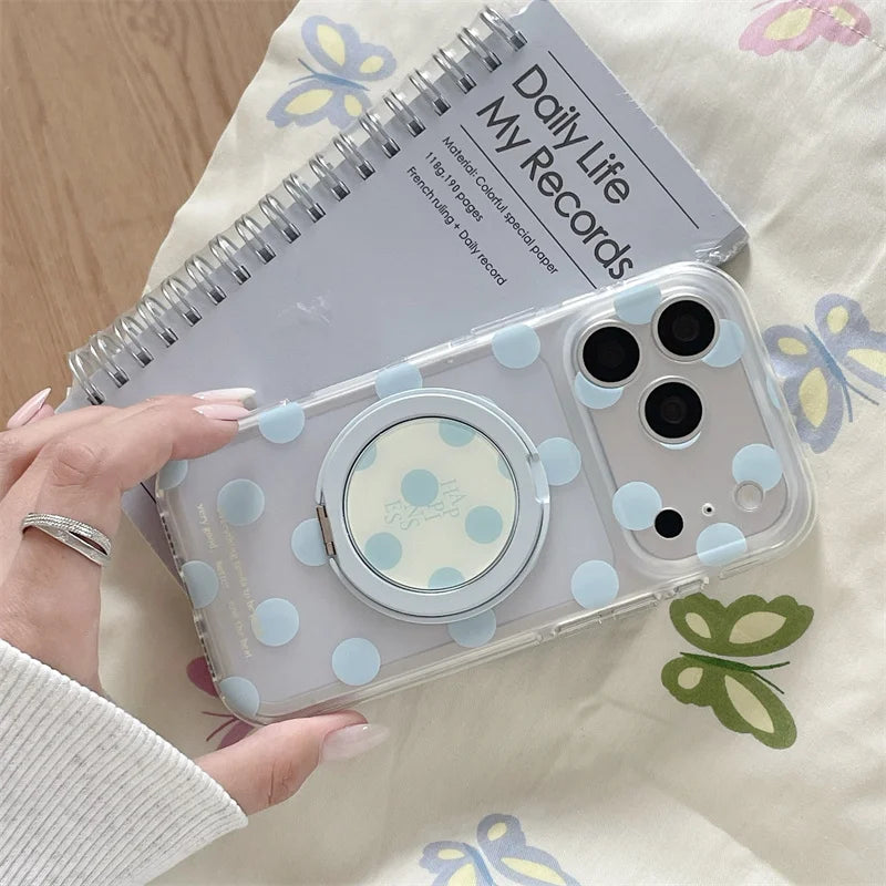グリップ 水玉×透明感クリア 360°回転 iPhoneケース｜大人かわいい #260022