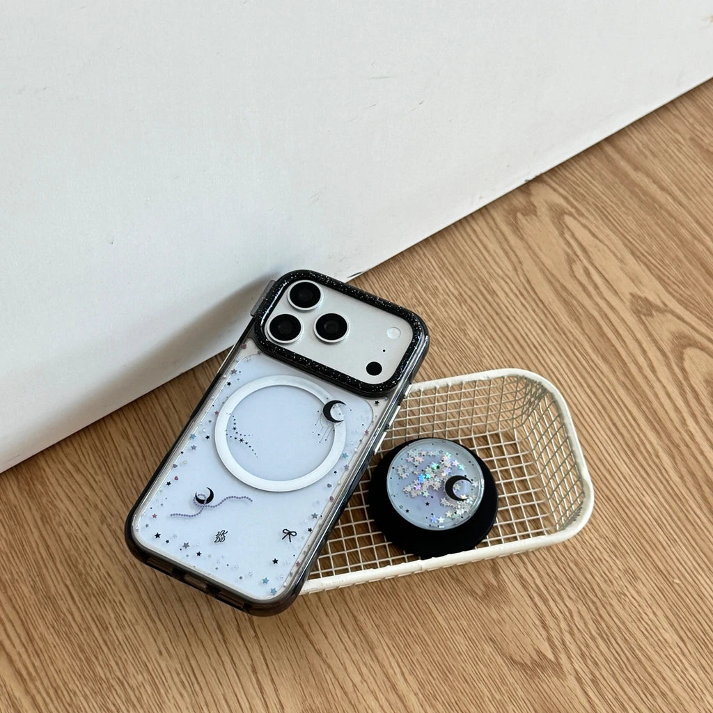 ムーン＆スター キラキラ スノードームグリップ iPhoneケース｜Magnet内蔵 #231217