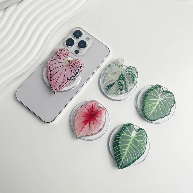 スマホグリップ｜ボタニカル リーフデザイン スマホスタンド 落下防止 #260426