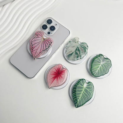 スマホグリップ｜ボタニカル リーフデザイン スマホスタンド 落下防止 #260426