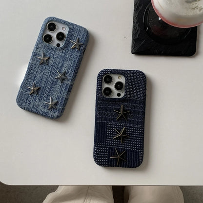 【立体スタースタッズ】デニム風 スマホケース｜iPhone対応 #250731
