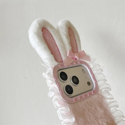 【バニーフリルファー】ふわもこウサギ耳×しっぽ付き スマホケース｜iPhone対応 #241227