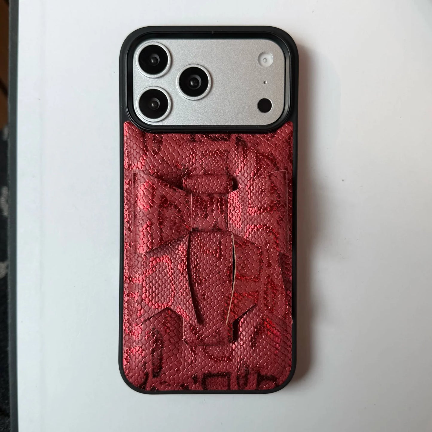 【立体リボン】スネーク ヘビ柄 レザー調 スマホケース｜iPhone対応 #260202