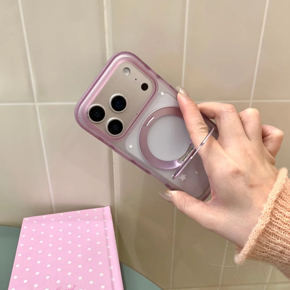 ホワイトスター リングスタンド Magnet内蔵 マットクリア iPhoneケース #230722
