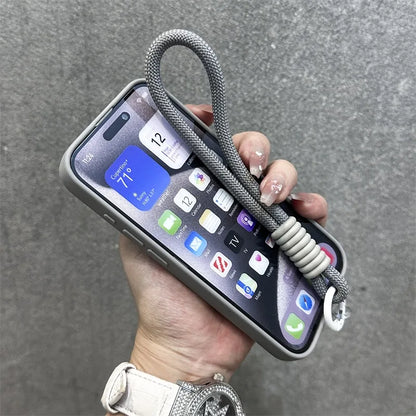 【折りたたみリングスタンド】耐衝撃 iPhoneケース ロープストラップ付き  落下防止 スポーツ風デザイン シリコンケース ｜iPhone対応 #250410