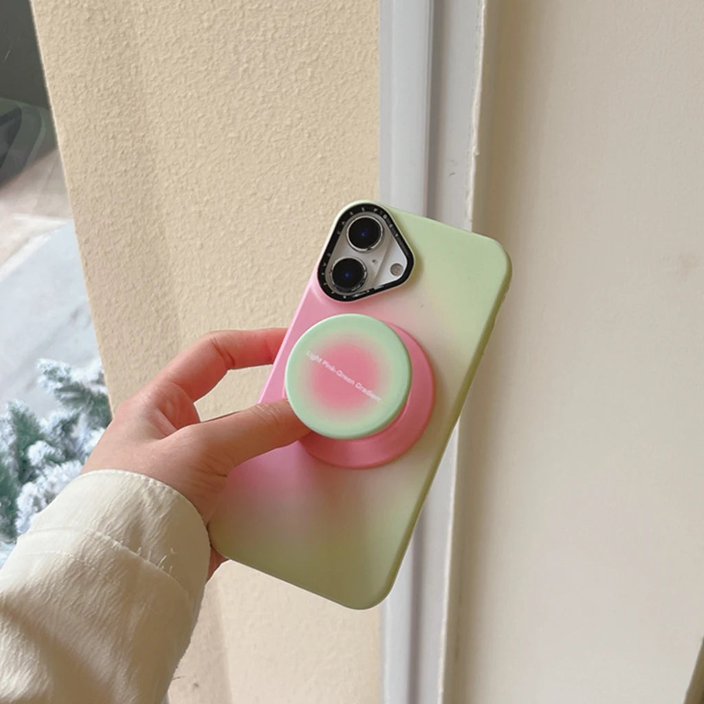 【Magsafe対応】キャンディカラー 滲みグラデ ライトピンク×ミント ラウンドグリップ スマホケース｜iPhone対応 #241213