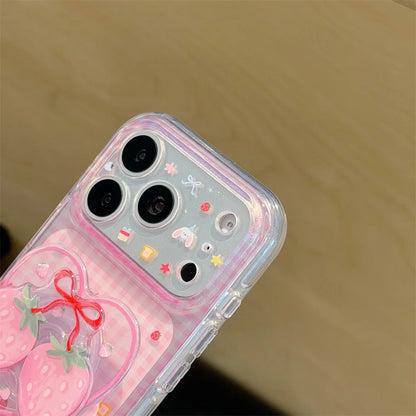 いちごグリップ ギンガムチェック ピンク iPhoneケース｜ガーリー #260048
