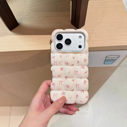 【フルールキルティング風】立体ぽこぽこデザイン フラワー iPhoneケース #240607