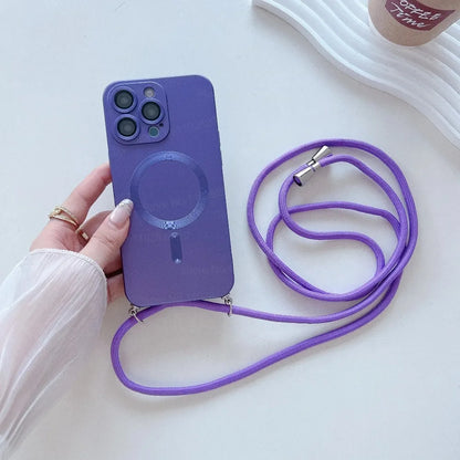 【Magnet内蔵】マットメタル ストラップ付きシンプルデザイン スマホケース｜iPhone対応 #251106