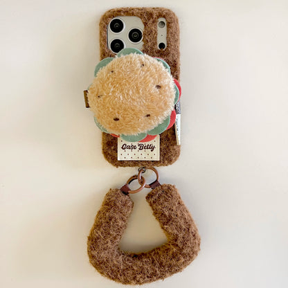 【スイーツモチーフシリーズ】レインボーケーキ ＆ ハンバーガー スマホケース｜ふわもこ立体デザイン × ハンドストラップ付き｜iPhone対応 #241201