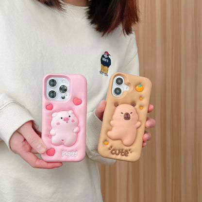 【アニマルシリーズ】立体デザイン うさぎ くま ブタ アヒル かわいいアニマル スマホケース｜iPhone対応 #250927