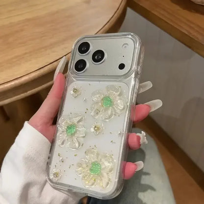 フラワー キラキララメ クリア iPhoneケース｜立体 3D 花モチーフ・透明感デザイン #230801