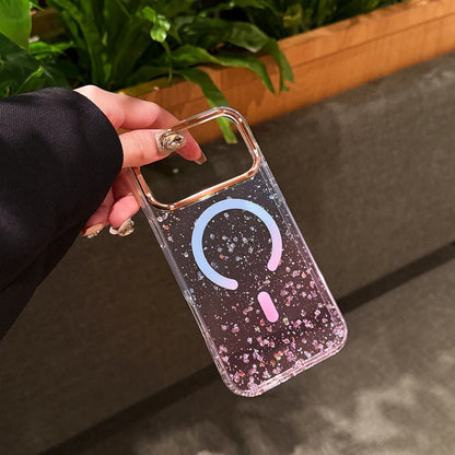 【Magnet内蔵】グリッター きらめくラメ入りグラデーションクリアスマホケース｜iPhone対応 #250418