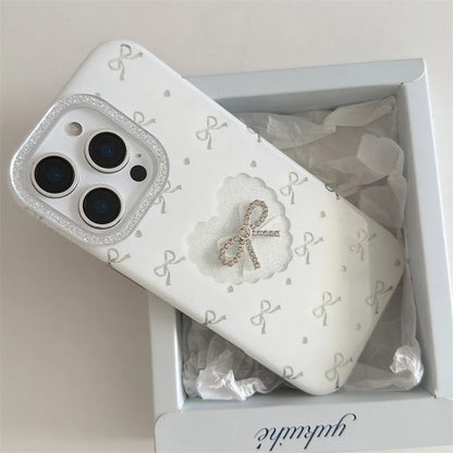 リボンハートデザイン iPhoneケース｜立体ラインストーンリボン モチーフケース #260308