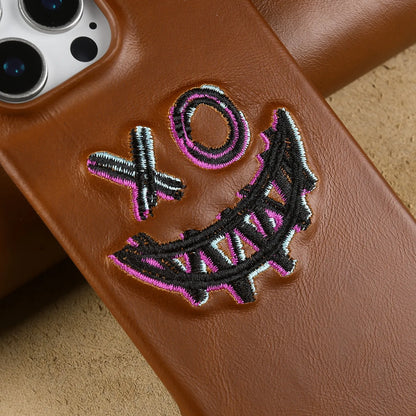 【本革シリーズ】艶あり スムースレザー スマイル ステッチケース｜iPhone対応 #240831