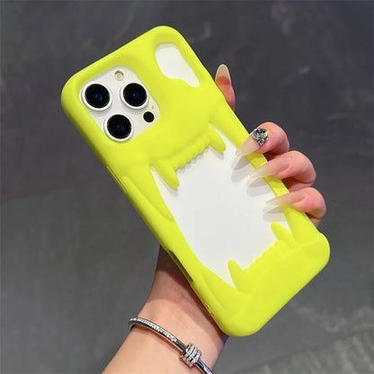 【ワイルドファング】ネオンイエロー・ピンク × 立体キバ クリアバンパー スマホケース｜iPhone対応 #240813