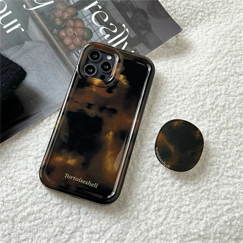 【マーブルグリップ】琥珀 べっ甲柄 シンプルスマホケース｜iPhone対応 #250622