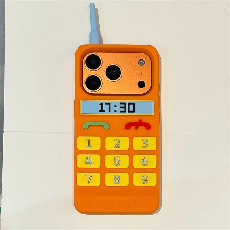 レトロフォン モバイル iPhoneケース｜立体デザイン・オレンジポップ #230711