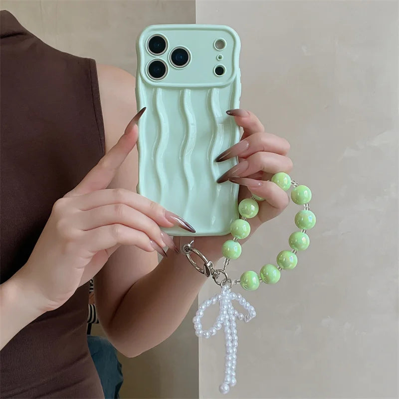 【ウェーブフレーム】パールチャーム付き スマホケース｜iPhone対応 #241217