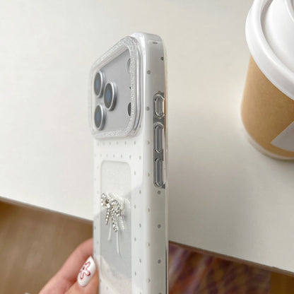 【ホワイトガーリー】パール リボン ビジュー ハート  スマホケース｜iPhone対応 #241002