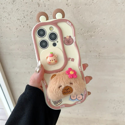 【アニマルぬいぐるみシリーズ】 カピバラ 立体ふわもこケース｜iPhone対応 #240907