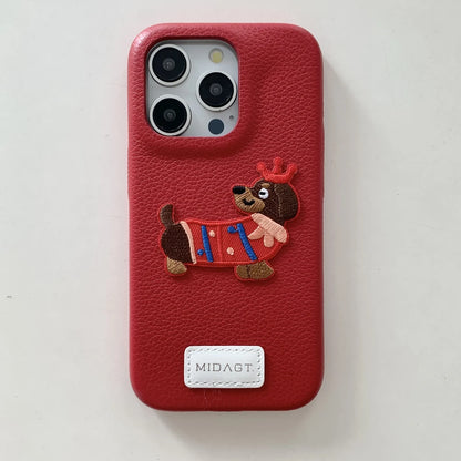 【アニマルシリーズ】ドッグ 犬 猫 モチーフ 刺繍入りレザー調 スマホケース ダックスフンド フレンチブルドッグ ｜iPhone対応 #250422