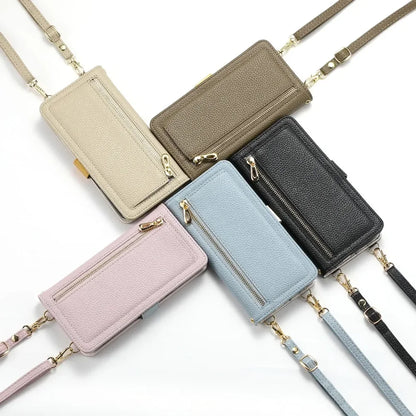 【ブックスタイル】レザー調 財布一体型 手帳型 iPhoneケース｜ファスナー収納・ミラー付き #240201