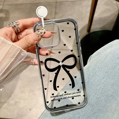 【リボンクリアハート】クリア×リボン＆ハートドット スマホケース｜iPhone対応 #250115