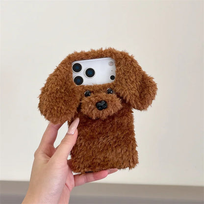 【もこもこプードルファー】耳付き 犬 Dog 3D立体デザイン スマホケース｜iPhone対応 🐶✨ #250103