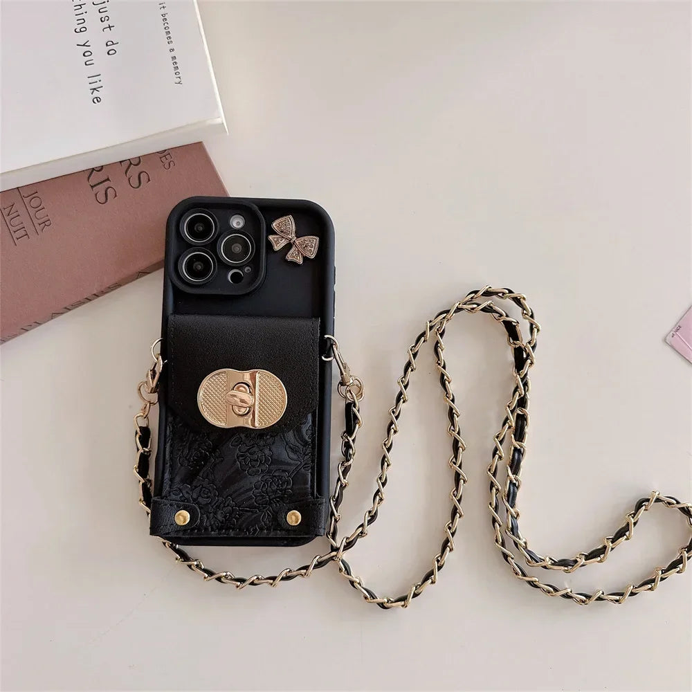 【チェーンポーチシリーズ】リボンチャーム付き ストラップ付属 スマホケース｜iPhone対応 #251213