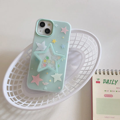 【星型グリップ×カラフルスター】きらめくポップデザインのソフトケース｜iPhone対応 #250513