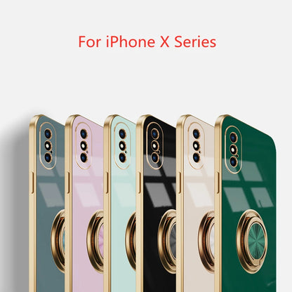 リングスタンド付き ゴールド メタルフレーム iPhoneケース #240113