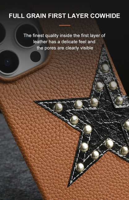 【本革レザー】スタースタッズ レザー ロングストラップ ショルダーケース｜iPhone対応 #250221