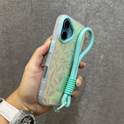 【キラキラシリーズ】幾何学模様 ホログラムデザイン ストラップ付きスマホケース｜iPhone対応 #251012