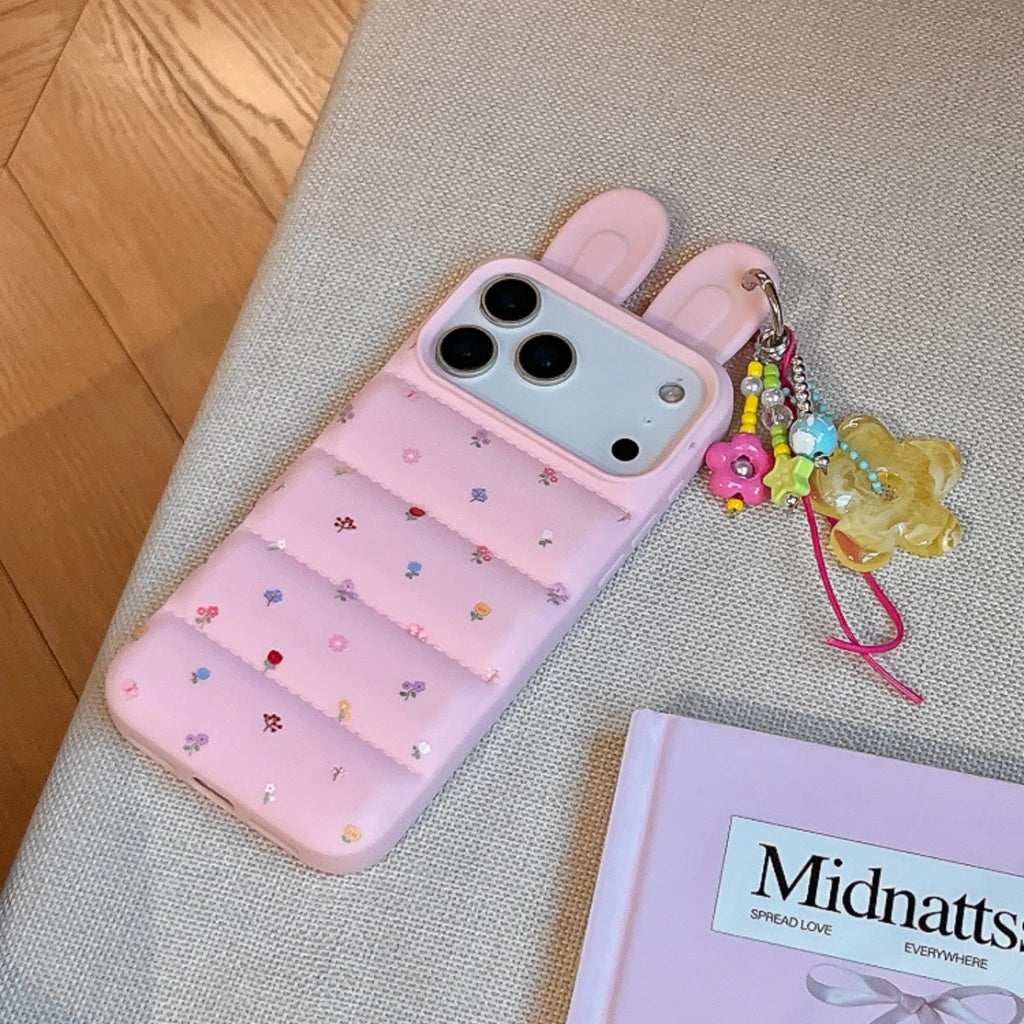 うさ耳 パフィー iPhoneケース ストラップ付き｜うさぎ・キルティング風・可愛い #261063