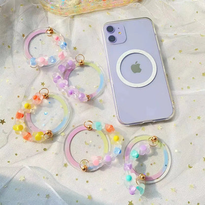 【スマホリング】着脱可能 フラワービーズ マグネットホルダー｜パステル・大人かわいい #261052