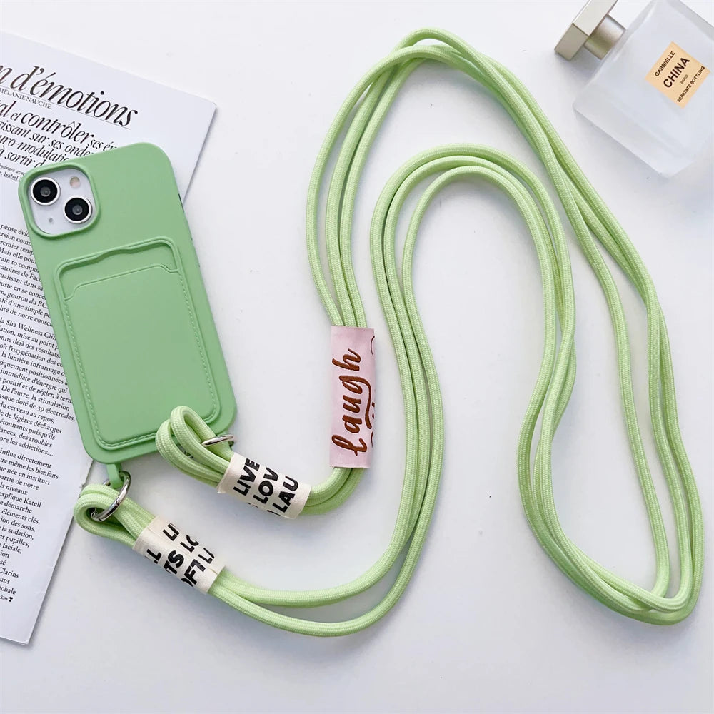 ショルダーストラップ付き カード収納ポケット シリコン iPhoneケース｜#260129