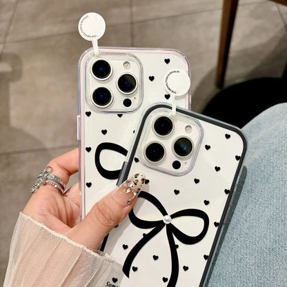 【リボンクリアハート】クリア×リボン＆ハートドット スマホケース｜iPhone対応 #250115