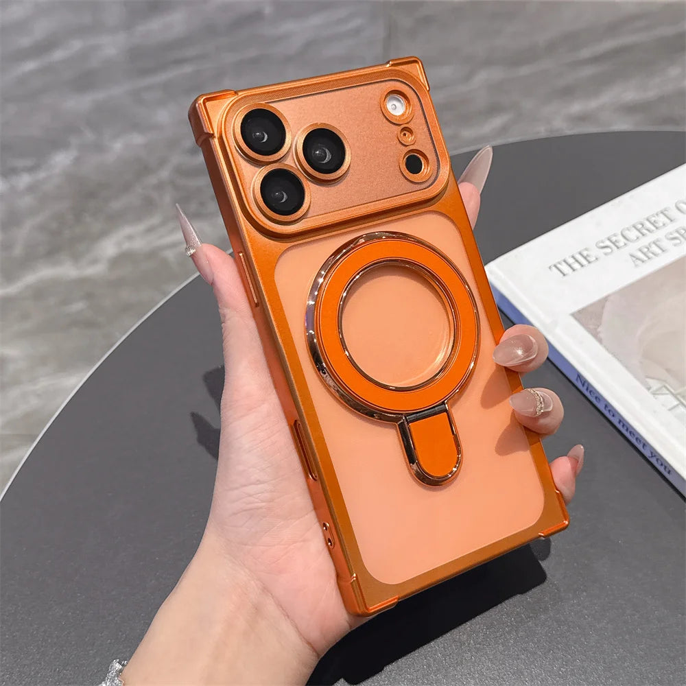 Magnet対応 メタルリング付き iPhoneケース｜スタンド機能・耐衝撃 クリアケース #240103