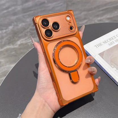 Magnet対応 メタルリング付き iPhoneケース｜スタンド機能・耐衝撃 クリアケース #240103