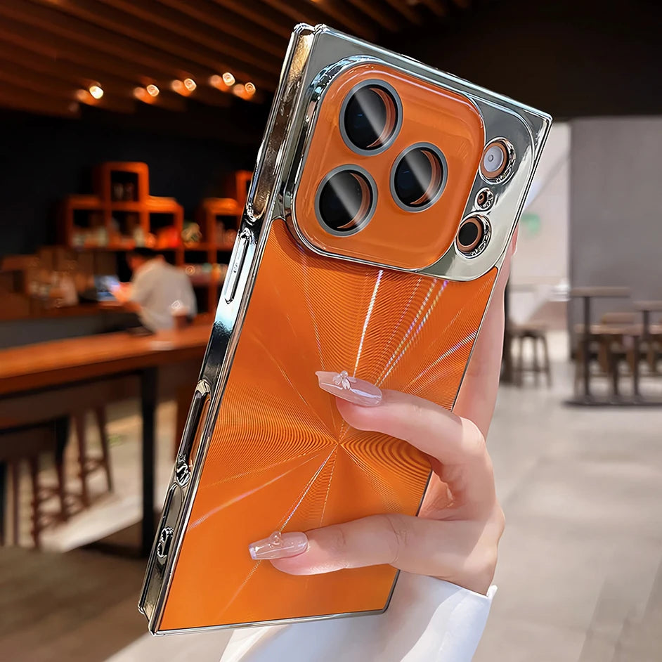 スクエアシリーズ メタリックデザイン iPhoneケース｜シャープライン・ミラー風仕上げ #240408