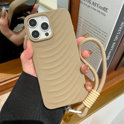 ウェーブデザイン ソフトマット シリコン iPhoneケース｜ストラップ付き・立体フォルム #231122