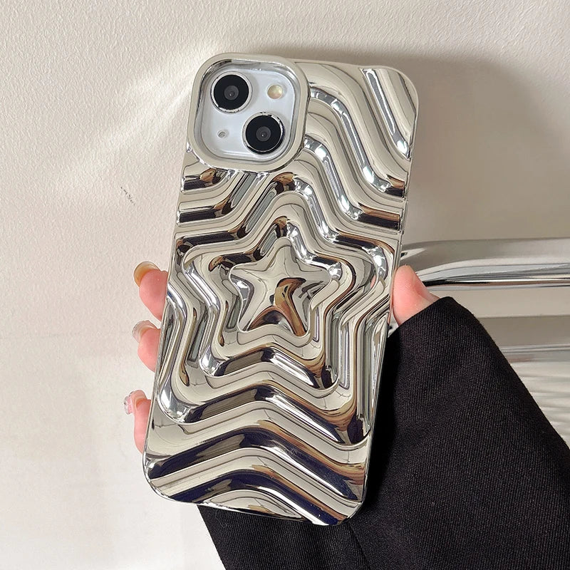 【スターモチーフ】立体デザイン × シルバーカラー スマホケース｜iPhone対応 #250602