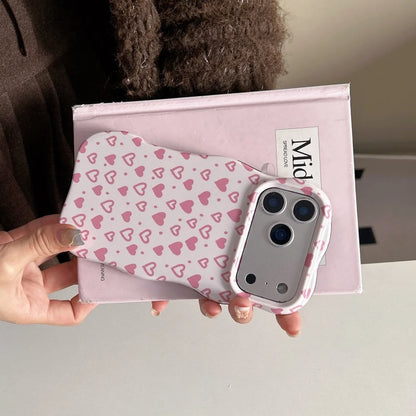 ハート総柄 格子チェック柄 iPhoneケース｜ウェーブフレーム #240310