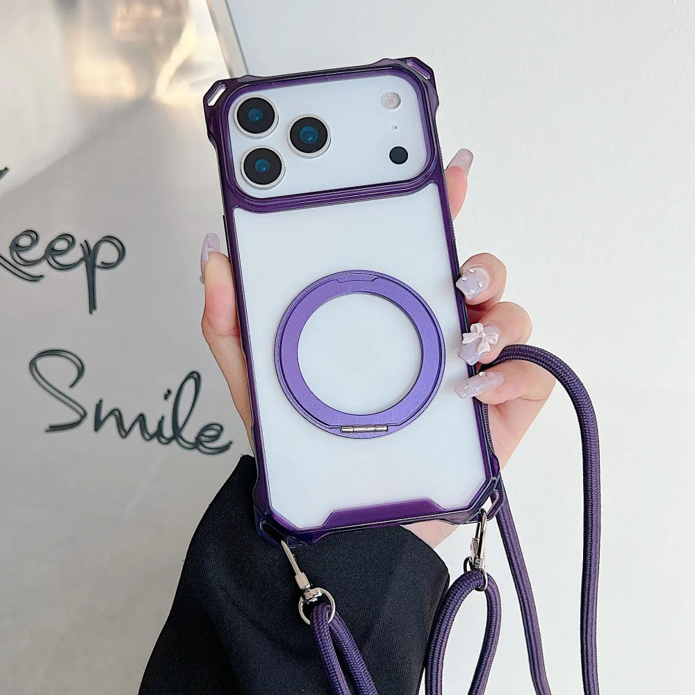 ショルダーストラップ＆マグネット内蔵リング付き カラーフレームクリア iPhoneケース 全5色 #261129