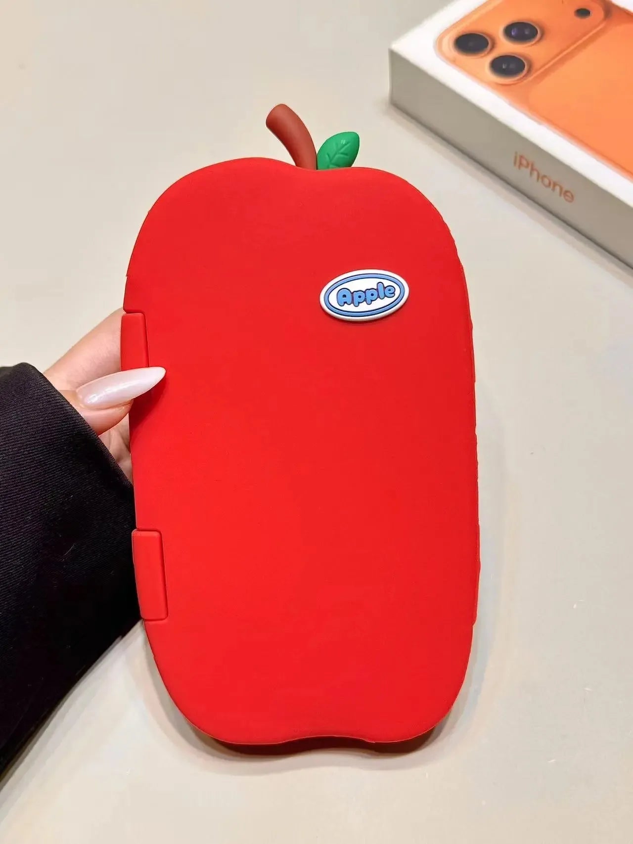 【アップルミラー】りんご型 ミラー付き 立体デザインスマホケース｜iPhone対応 #240612