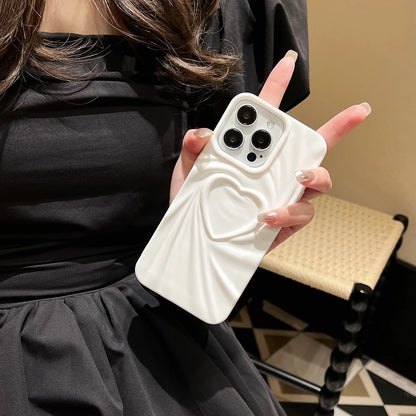 【立体デザイン】ドレープ調 ハート マット質感 スマホケース｜iPhone対応 #250601