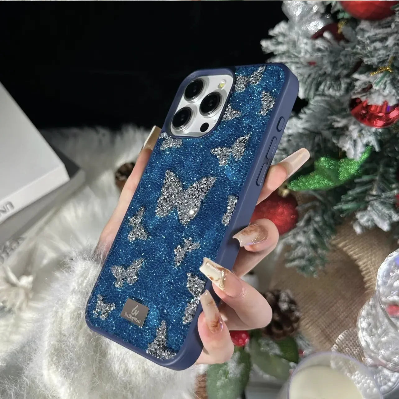 【キラキラビジューシリーズ】バタフライ モチーフ ビジュー グリッター デコ スマホケース｜iPhone対応 #260115